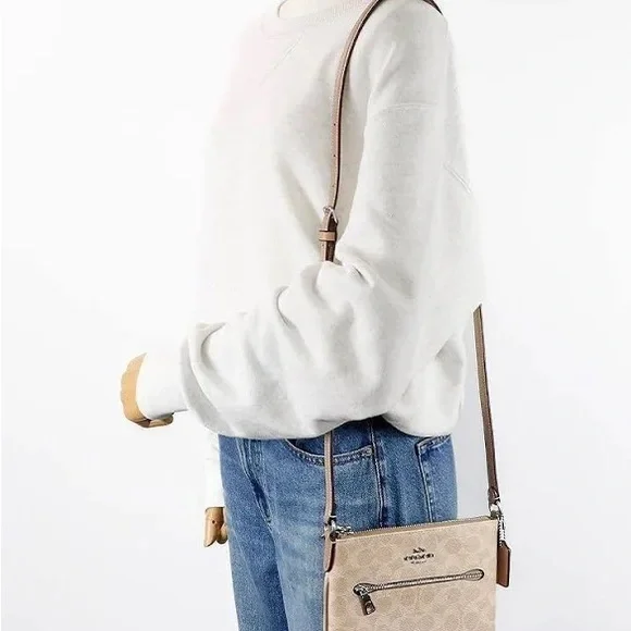 Coach Rowan File Bag in Signature Canvas Sand/Taupe with Silver Hardware - Picture 3 of 7